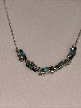 Silver Necklace with Turquoise Bead Accents